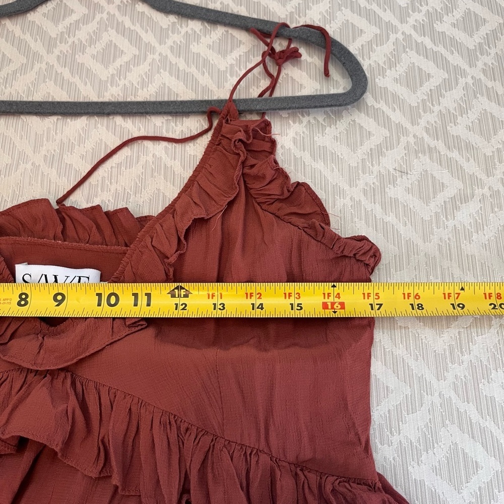 SWF Hannah Maxi Dress Ruffled in Indian Red Rust Color Size Large Rayon - Picture 7 of 8
